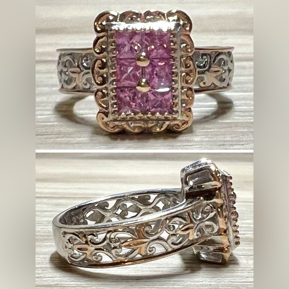 Gems En Vogue Sterling Silver 1.05ctw Pink Sapphire Cluster Ring, Size 8, 6g - Picture 1 of 10